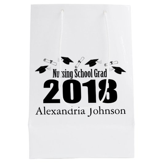 Verpleegschool 2018 Afstuderen Gift Bag (zwart Pet Medium Cadeauzakje (Achterkant)