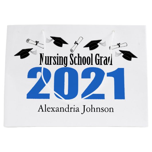 Verpleegschool 2021 Afstuderen Gift Bag (blauw Pet Groot Cadeauzakje (Voorkant)