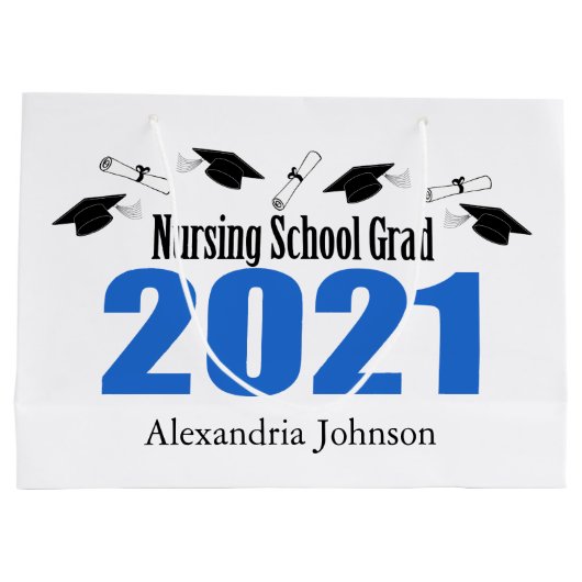Verpleegschool 2021 Afstuderen Gift Bag (blauw Pet Groot Cadeauzakje (Achterkant)