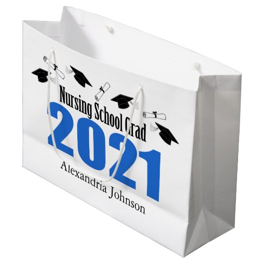 Verpleegschool 2021 Afstuderen Gift Bag (blauw Pet Groot Cadeauzakje (Voorkant Gekanteld)