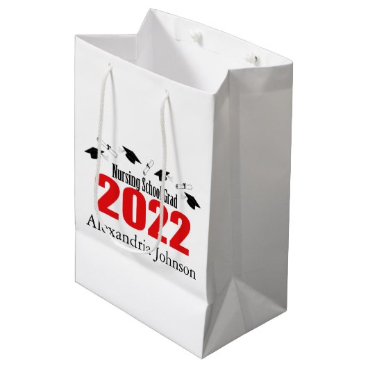 Verpleegschool 2022 Afstuderen Gift Bag (Rode Pett Medium Cadeauzakje (Voorkant Gekanteld)