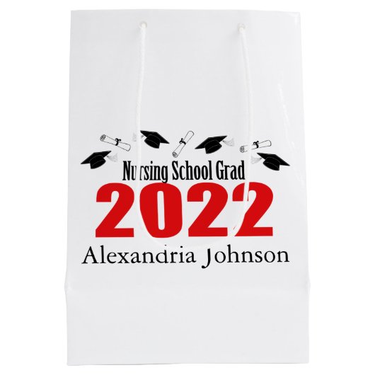 Verpleegschool 2022 Afstuderen Gift Bag (Rode Pett Medium Cadeauzakje (Achterkant)