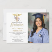 Verpleegschool Afstuderen Caduceum Paarse Rozen Kaart (Voorkant)