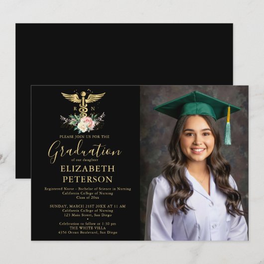 Verpleegschool Afstuderen Caduceum Rozen Zwart Kaart (Voorkant / Achterkant)