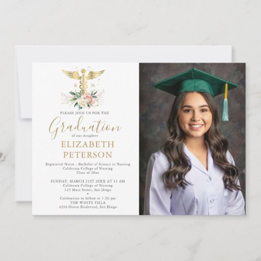 Verpleegschool Afstuderen Goud Caduceum Rozen Kaart (Voorkant)