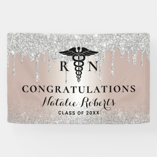 Verpleegschool Afstuderen Moderne Roos Gold Silver Spandoek (Horizontaal)