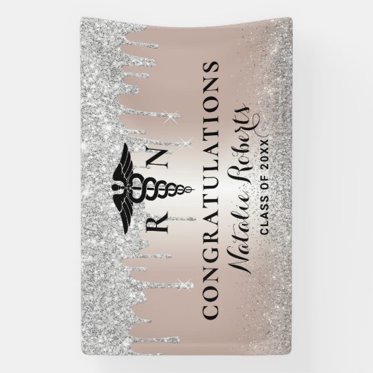 Verpleegschool Afstuderen Moderne Roos Gold Silver Spandoek (Verticaal)