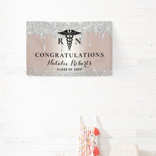 Verpleegschool Afstuderen Moderne Roos Gold Silver Spandoek (Insitu)