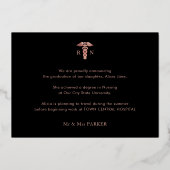 Verpleegschool afstuderen roos gouden foto folie uitnodiging (Achterkant)