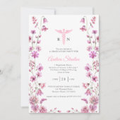 Verpleegschool Afstuderen Roze Caduceum Wildflower Kaart (Voorkant)
