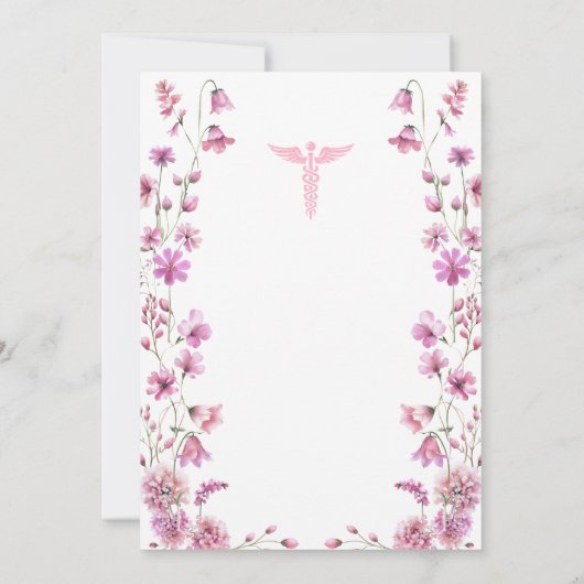 Verpleegschool Afstuderen Roze Caduceum Wildflower Kaart (Achterkant)