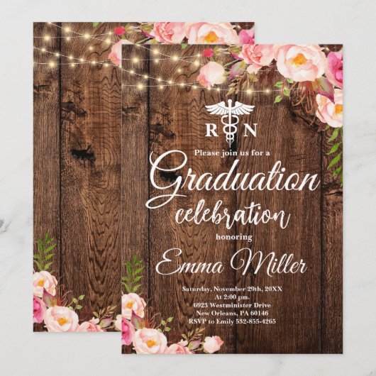 Verpleegschool Boho Floral Afstuderen Kaart (Voorkant / Achterkant)