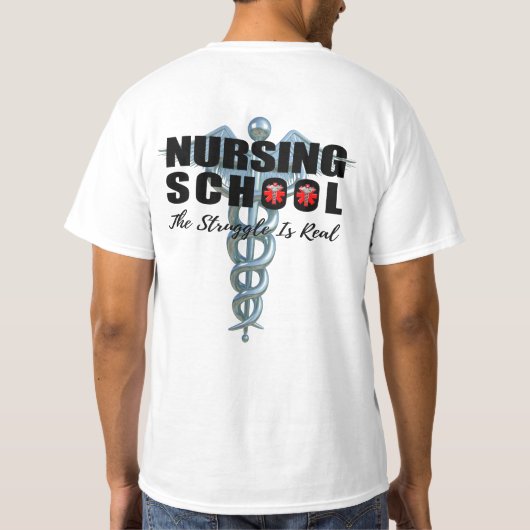 Verpleegschool de strijd is echt t-shirt (Achterkant)
