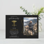 Verpleegschool Foto Zwart Goud Afstuderen Kaart (Staand voorkant)