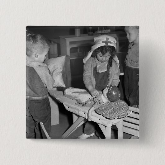 Verpleegschool: jaren veertig vierkante button 5,1 cm (Voorkant)