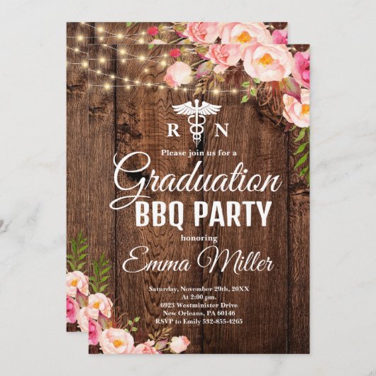 Verpleegschool String Lights Afstuderen BBQ Party Kaart (Voorkant / Achterkant)