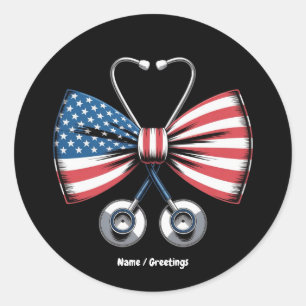 Verpleegster 4 juli Amerika Coquette Bow Stethosco Ronde Sticker