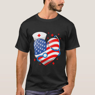 Verpleegster 4 juli Amerikaanse vlag Hij Stethosco T-shirt