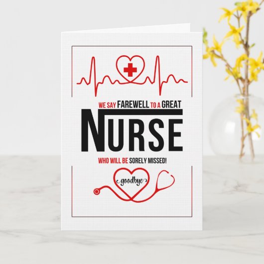 Verpleegster Afscheid of Good Bye Rood en Wit Kaart (Gele Bloem)