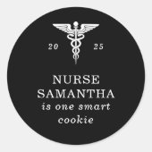 Verpleegster Afstudeert Slimme Cookie Caduseus Zwa Ronde Sticker (Voorkant)