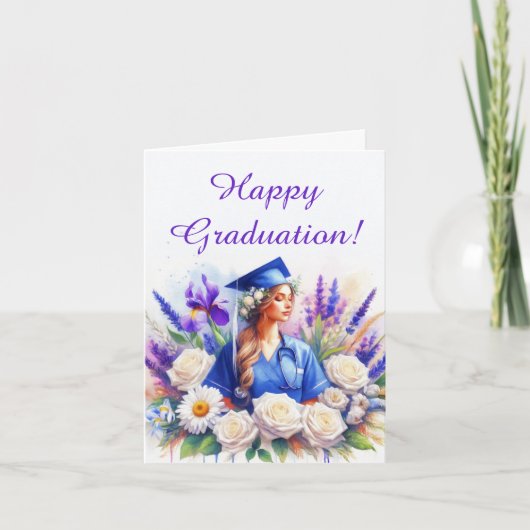 Verpleegster Afstuderen met Iris, Daisy, Rozen Kaart (Voorkant)