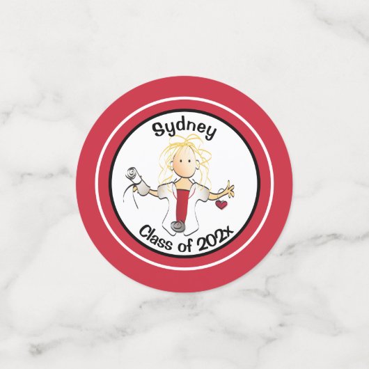 Verpleegster Afstuderen Vrouw Cartoon Rood Wit Par Confetti (Kleine voorkant)