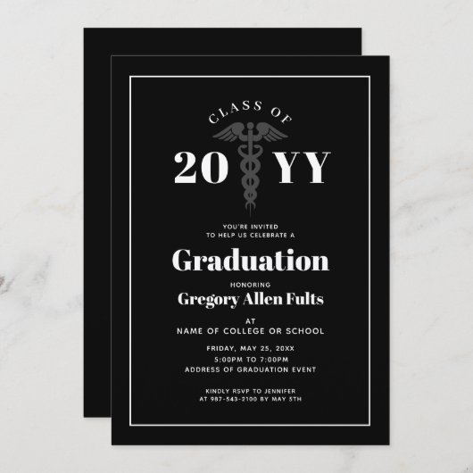 Verpleegster Afstuderen Zwart en Wit Medisch Kaart (Voorkant / Achterkant)