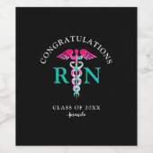 Verpleegster Afstuderen Zwart Roze Blauwgroen Gepe Wijn Etiket (Enkel label)