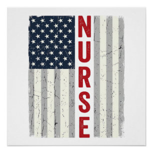 Verpleegster Amerikaanse Vlag Vintage Gravure Shir Perfect Poster