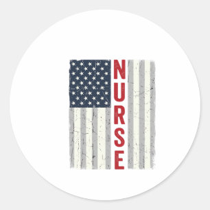 Verpleegster Amerikaanse Vlag Vintage Gravure Shir Ronde Sticker