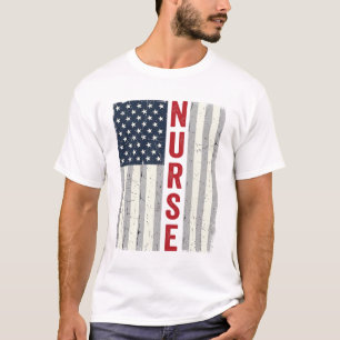 Verpleegster Amerikaanse Vlag Vintage Gravure Shir T-shirt