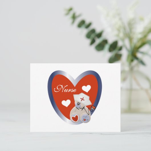 Verpleegster Beer Met Hart T-shirts en geschenken Briefkaart (Staand voorkant)