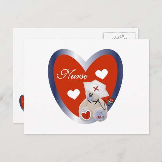 Verpleegster Beer Met Hart T-shirts en geschenken Briefkaart (Voorkant / Achterkant)