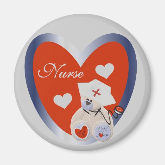 Verpleegster Beer Met Hart T-shirts en geschenken Magneet (Voorkant)