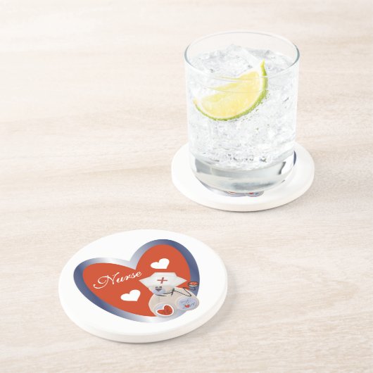 Verpleegster Beer Met Hart T-shirts en geschenken Zandsteen Onderzetter (Zijkant)