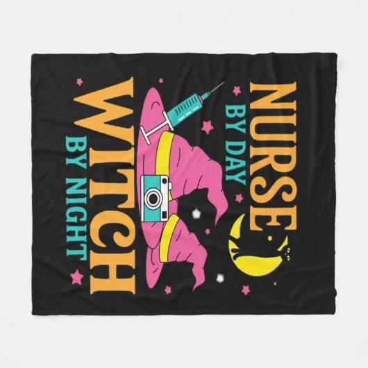 Verpleegster bij dag, heks bij nacht kat Halloween Fleece Deken (Voorkant (Horizontaal))