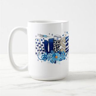 Verpleegster blauw vet glitterdier patroon, bloeme koffiemok