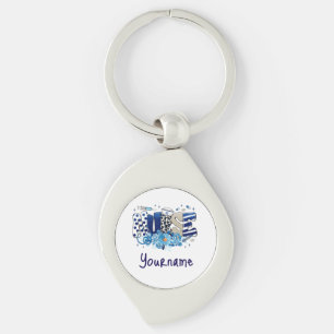 Verpleegster blauw vet glitterdier patroon, bloeme sleutelhanger