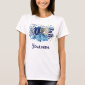 Verpleegster blauw vet glitterdier patroon, bloeme t-shirt (Voorkant)
