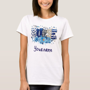 Verpleegster blauw vet glitterdier patroon, bloeme t-shirt