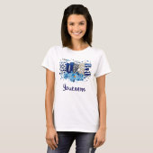Verpleegster blauw vet glitterdier patroon, bloeme t-shirt (Voorkant volledig)