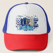 Verpleegster blauw vet glitterdier patroon, bloeme trucker pet (Voorkant)