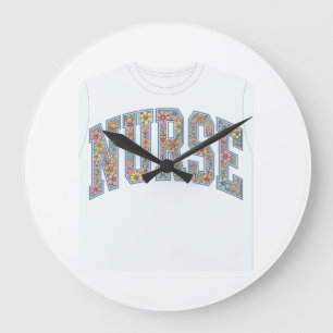Verpleegster Bloem Letterontwerp T-shirt Varsity_1 Grote Klok
