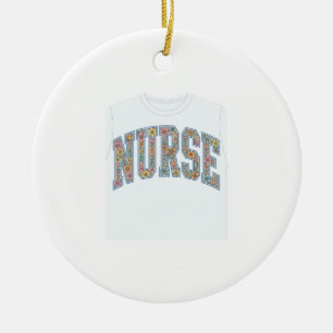 Verpleegster Bloem Varsity Lettering Shirt Ontwerp Keramisch Ornament
