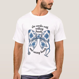 Verpleegster Bloemboog Stethoscoop Vintage Gravure T-shirt