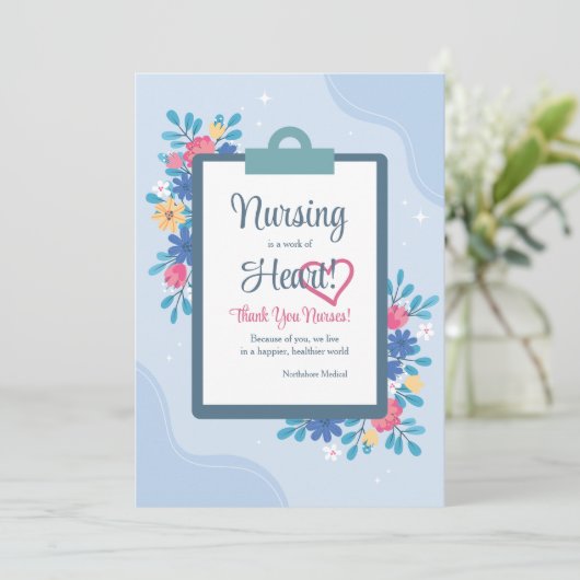 Verpleegster Bloemen Bedankt uitnodiging (Staand voorkant)