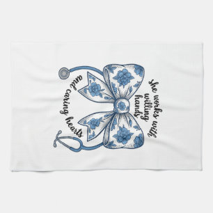 Verpleegster Bloemstrik Stethoscoop Vintage Gravur Theedoek