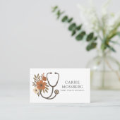 Verpleegster Boho Bloem Stethoscoop  Visitekaartje (Staand voorkant)
