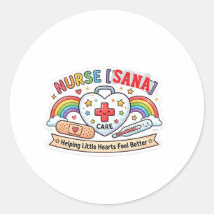 Verpleegster bordje Little Hearts First-Aid Compan Ronde Sticker
