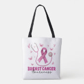 Verpleegster borstkanker bewustzijn scrub tote bag (Achterkant)